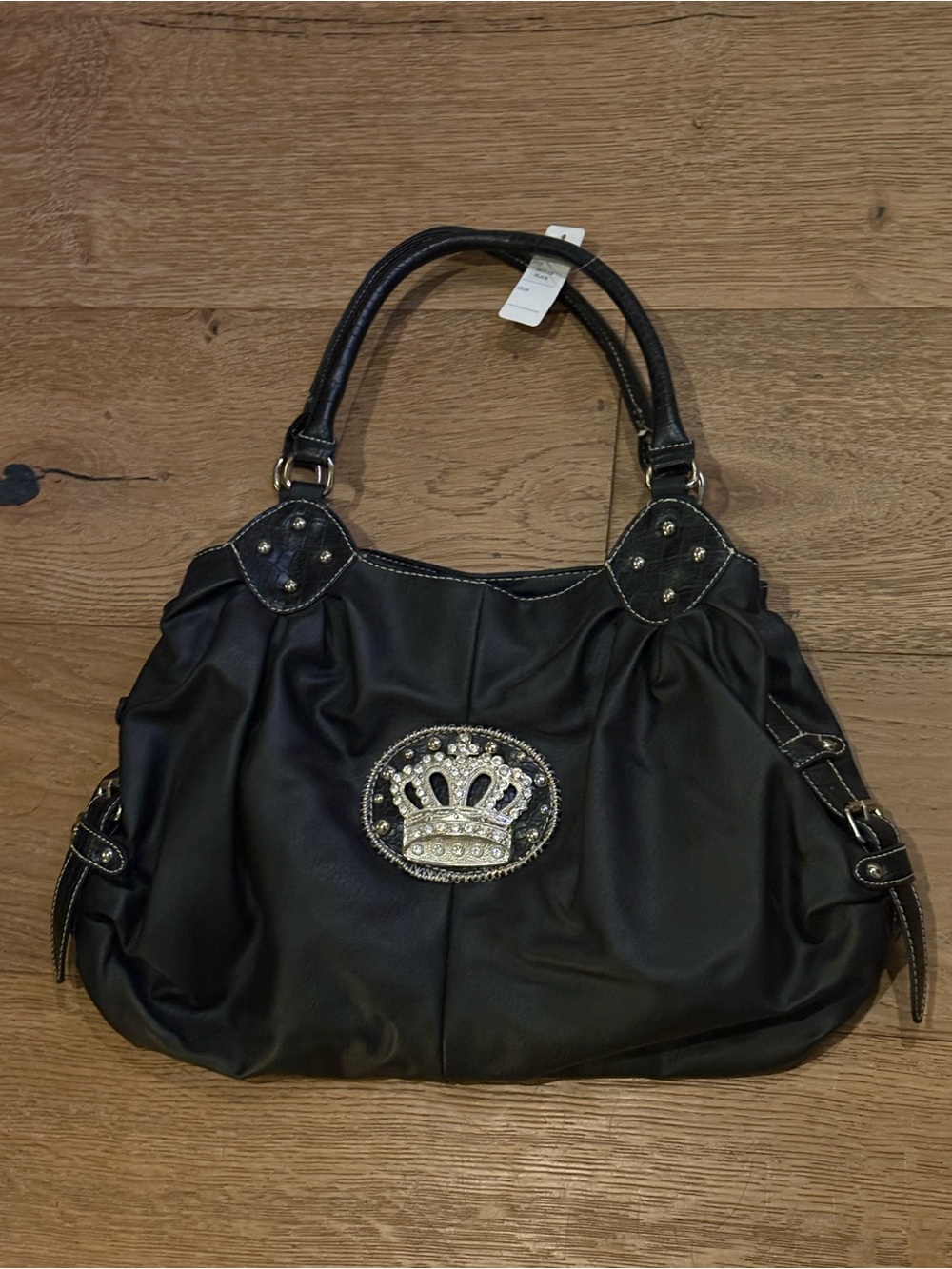 Juicy Couture Black Hobo Bag with Jeweled Crown Emblem